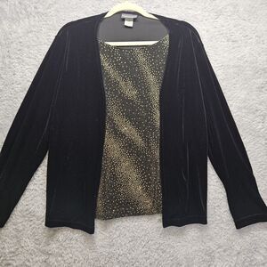 Notations Womens Vintage Black Velvet Blouse Medium Gold Studded Party Formal